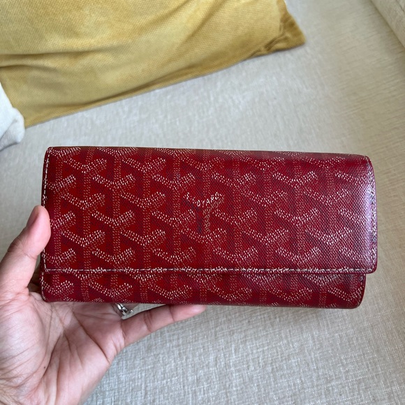 Authentic Goyard Red Long Wallet Leather Goyardine - Picture 4 of 15